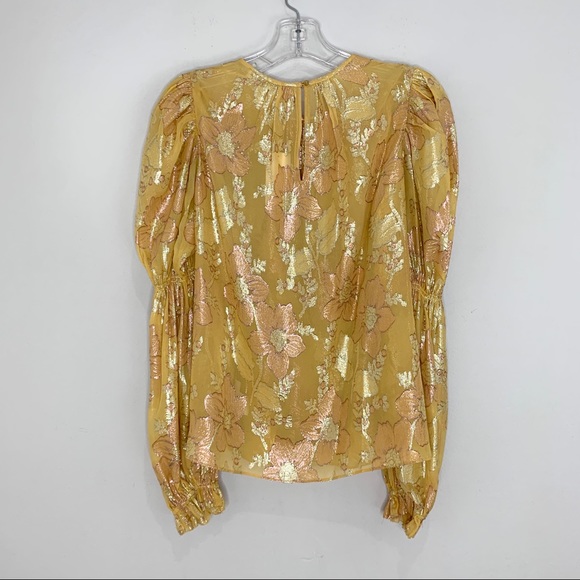 NEW Ulla Johnson Aster Blouse *Citrine* Floral Metallic Silk Blend Sz 0 - Picture 11 of 15